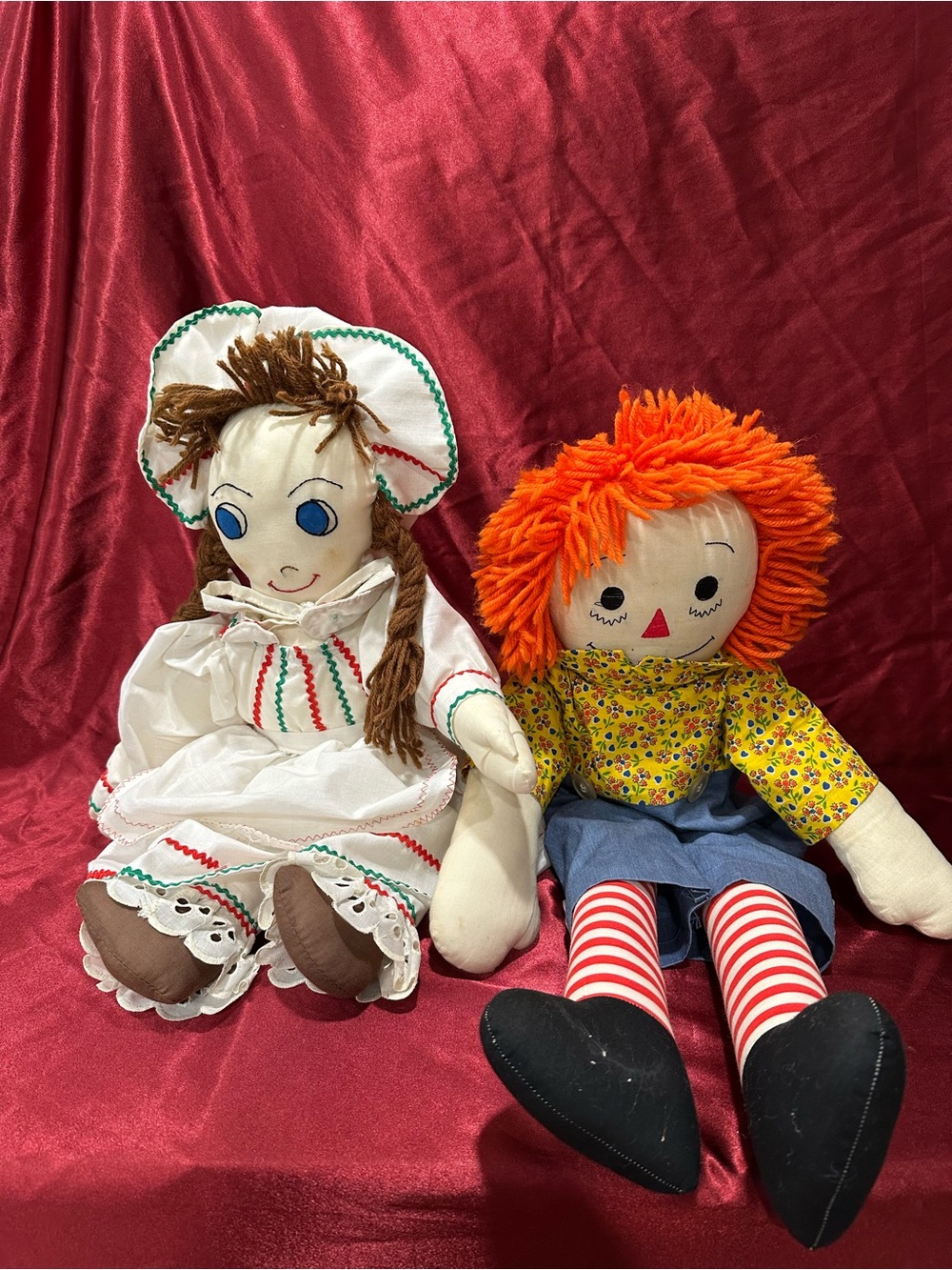 Vintage Large Raggedy Ann and Andy Doll Set 22" Knickerbocker 1970s